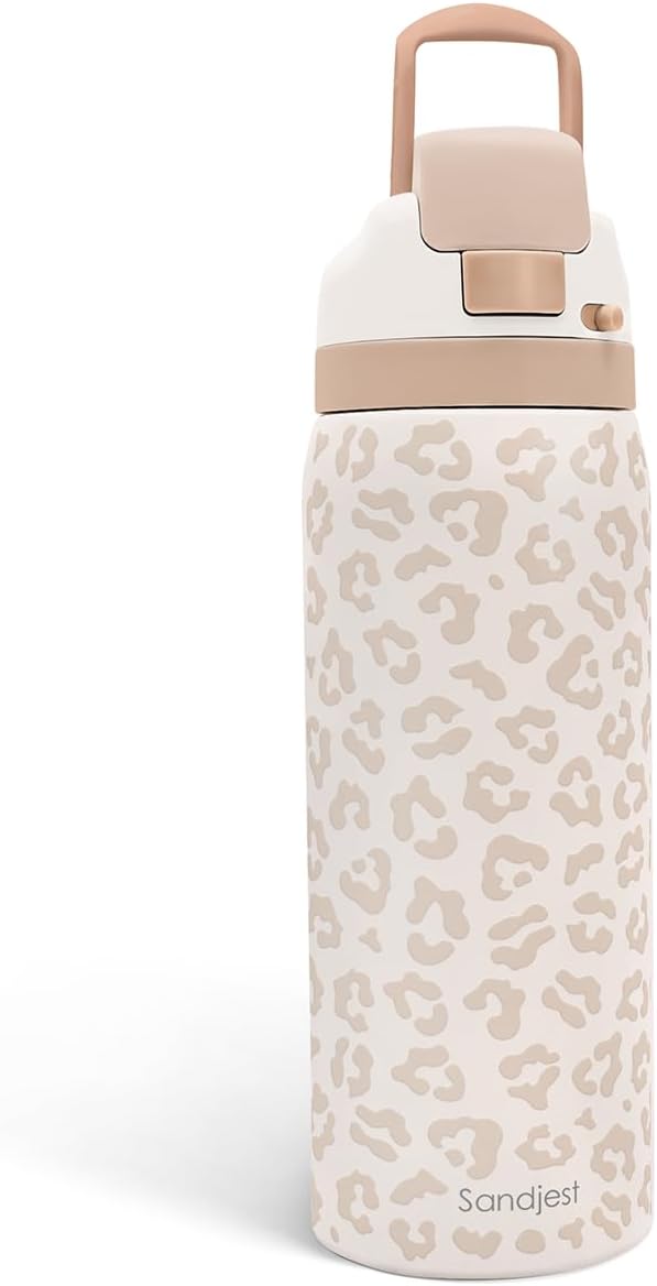 Leopard Print Insulated Stainless Steel Water Bottle with Straw for Sports and Travel, 32oz, Gifts for Women Girls Friends Teens Birthday Christmas (Beige) - Bloomnest