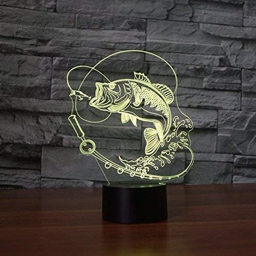 3D Fishing Fish Night Light Lamp Illusion Night Light 7 Color Changing Touch Switch Table Desk Decoration Lamps Gift Acrylic Flat ABS Base USB Cable Toy - Bloomnest