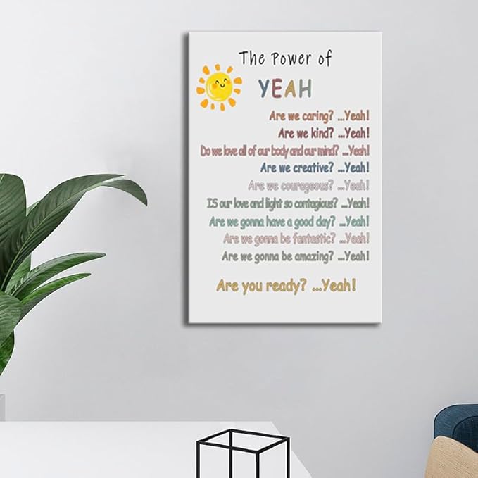 Motivational Wall Decor “The Power of Yeah” Positive Psychological Suggestion Inspirational Posters for Home Children's Bedroom Psychotherapy Room School Framed Ready to Hang [12" W X 18" H] - Bloomnest