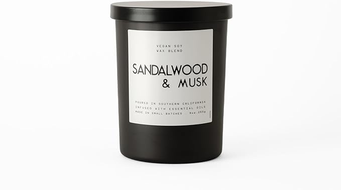 Leoben Co | Masculine Aromas | Small Batch | Soy Wax | 40 Hours | Scented Mens Candles with Natural Essential Oils | Vegan (Sandalwood & Musk) - Bloomnest