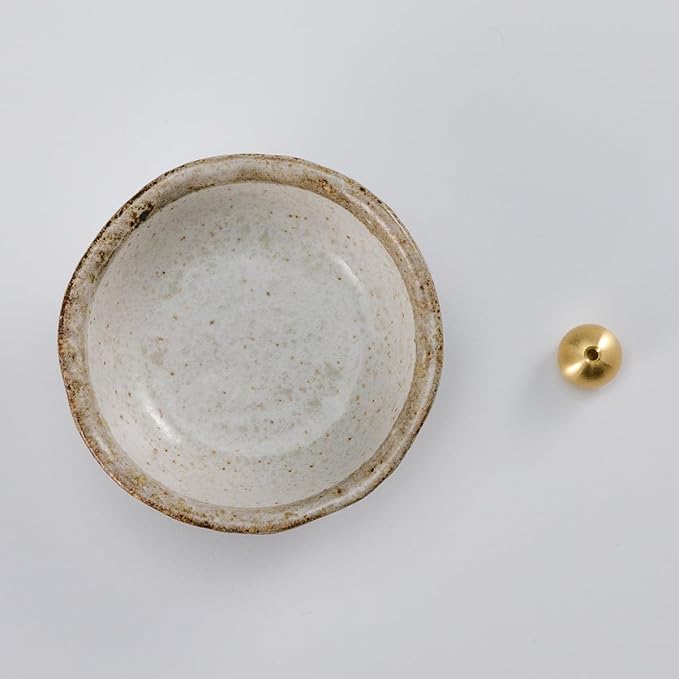 Asayu Japanese Small Mini Incense Holder for Sticks 3.3 inch (83mm), Made in Japan Ceramic Ash Catcher and Brass Incense Burner Set for Yoga, Meditation (Small Pearl Incense Holder) - Bloomnest