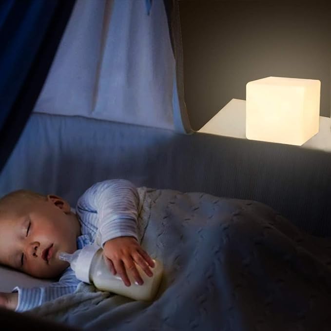 Mr.Go 4-inch Dimmable LED Night Light Mood Lamp for Kids and Adults - 16 RGB Colors - 8 Level Dimming - 4 Lighting Effect - Rechargeable - Remote Control - Decorative, Fun & Safe - White Finish Cube - Bloomnest