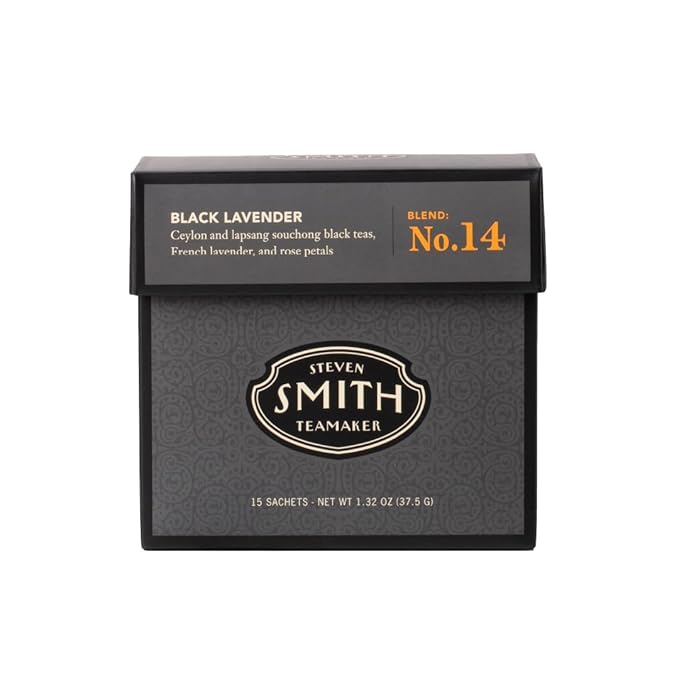 Steven Smith Teamaker Black Lavender No. 14, Lady Grey, Caffeinated, Sugar-Free, Sustainably Grown Full Leaf Black Tea Bags, 15 Sachets, 1.32oz each - Bloomnest