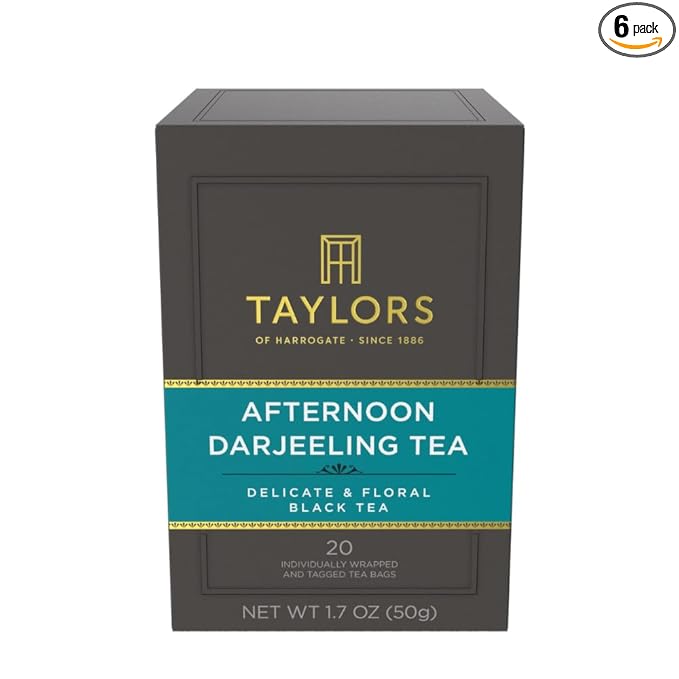 Taylors of Harrogate Afternoon Darjeeling, Black Tea, Individually Wrapped Bags 20 Count (Pack of 6), Delicate, Sweet & Floral, Caffeinated, Enjoy Hot or Iced, 120 Teabags Total - Bloomnest