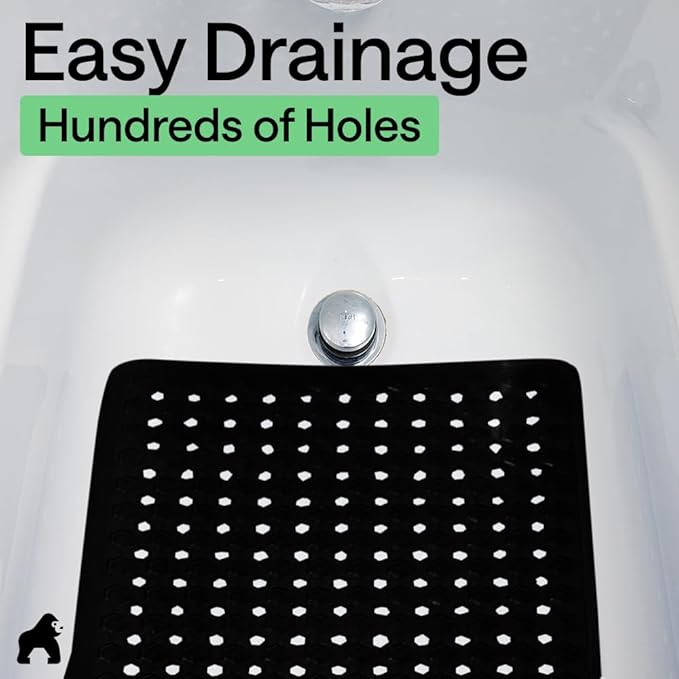 GORILLA GRIP Patented Bath Tub Shower Mat, Machine Washable Bathtub Floor Liner Mats, Suction Cups and Drain Holes to Keep Tubs Clean, Soft on Feet, Bathroom Essentials, 35x16 Inch, Black - Bloomnest