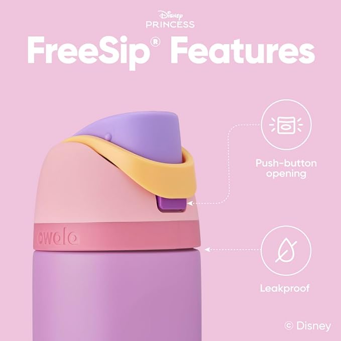 Owala Disney Princess FreeSip Insulated Stainless Steel Water Bottle with Straw for Sports and Travel, BPA-Free Sports Water Bottle, 24 oz, Rapunzel Owala