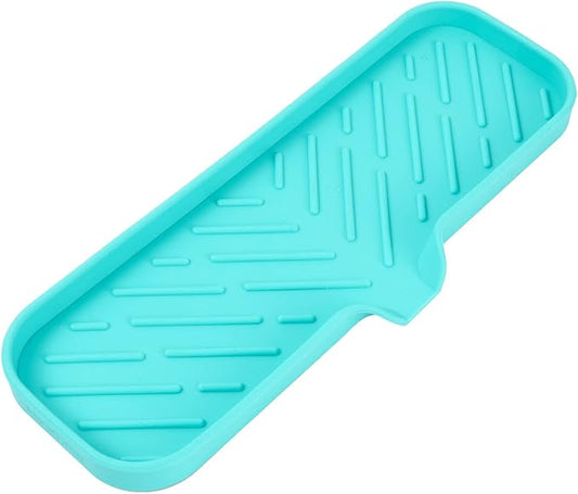 Silicone Bathroom Soap Dishes with Drain Spout-Bathroom and Kitchen Sink Organizer,Sponge Holder,Dish Soap Tray,Perfect for Dispenser,Scrubber,Bottle,Cup on Sink or Counter-Mint 12"×4" - Bloomnest