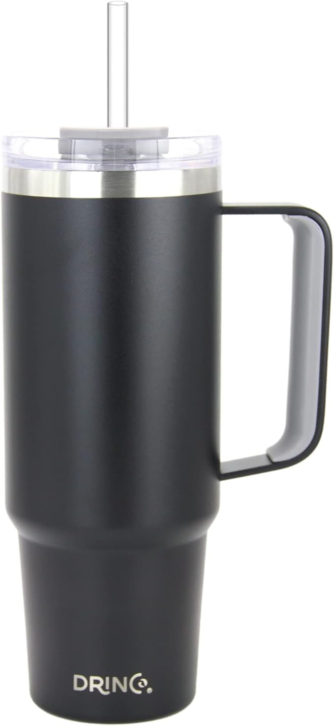 Drinco 40oz 30 oz Tumbler with Handle, Straw Lid, Insulated Stainless Steel Travel Mug Water Bottle Ice Coffee Cup For Cold and Hot, BigSur (30oz Black)
