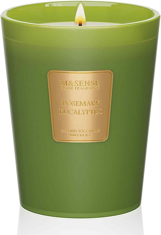 M&SENSE Rosemary Eucalyptus Scented Candle Home Decor, Natural Soy Wax,14.1oz 60 Hours Long Lasting Slow Burning, Aromatherapy Fall Winter Candle for Stress Relief - Bloomnest