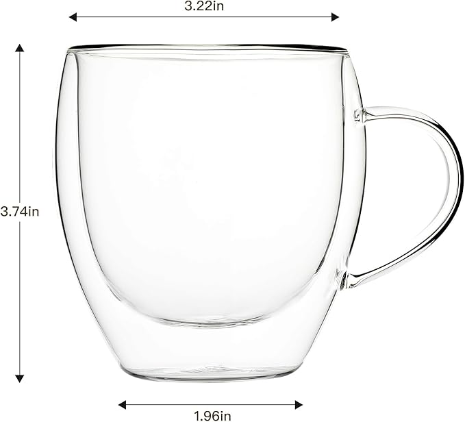 Aurzen 2 Pack Double Walled Glass Coffee Mugs with Handles 8.5oz, Large Insulated Layer Coffee Cups, Clear Borosilicate Mugs, Perfect for Cappuccino, Tea, Microwave Safe (8.5oz-2Pack) - Bloomnest