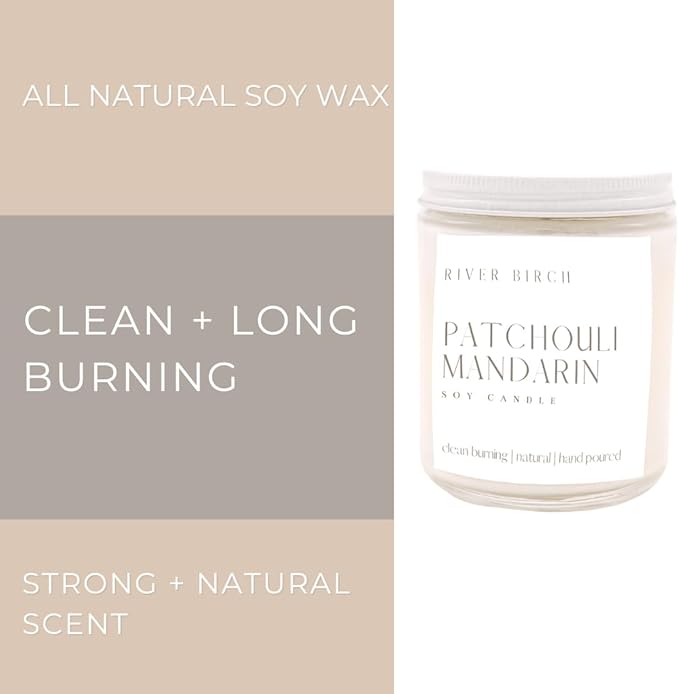 River Birch Candles Patchouli Mandarin Scented Candle | Premium, All-Natural, Non-Toxic, Soy Candles | 8.5oz 40 Hr Burn Time | Cozy Relaxing Gifts for Home - Bloomnest