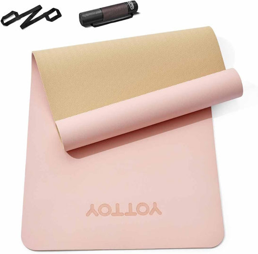 Yoga Mat,Non-Slip TPE Exercise Mat(1/4 Inch) for Pilates, Fitness & Barefoot Workouts, Home Gym Studio with Strap & Bag