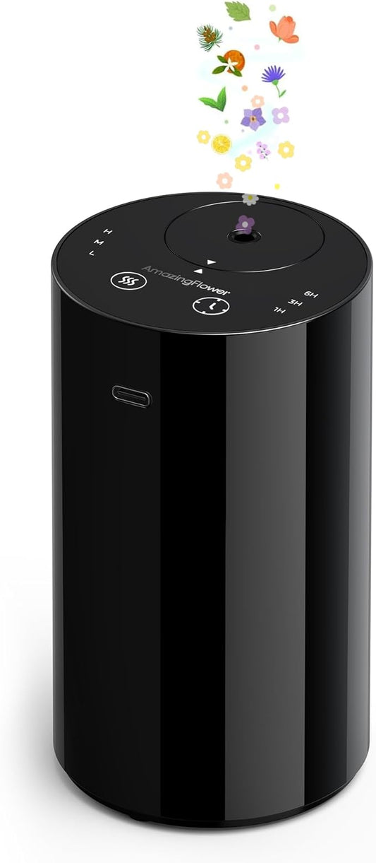 Waterless Essential Oil Diffuser, Portable Aromatherapy Diffuser with 20mL Capacity, Battery Operated Mini Scent Diffuser,3 Mist Levels & Timers, Leak-Free, for Home, Car, Office (Black) - Bloomnest