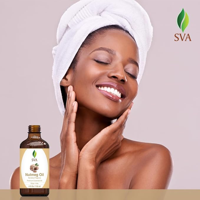SVA Nutmeg Essential Oil – 4 Fl Oz – 100% Natural Nutmeg Oil - for Diffuser, Hair Care, Face, Skin Care, Aromatherapy, Scalp and Body Massage, Soap and Candle Making – with Dropper - Bloomnest
