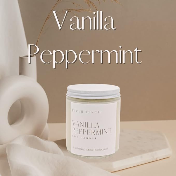 River Birch Candles Vanilla Peppermint Scented Candle | Premium, All-Natural, Non-Toxic, Soy Candles | 8.5oz 40 Hr Burn Time | Cozy Relaxing Gifts for Home - Bloomnest