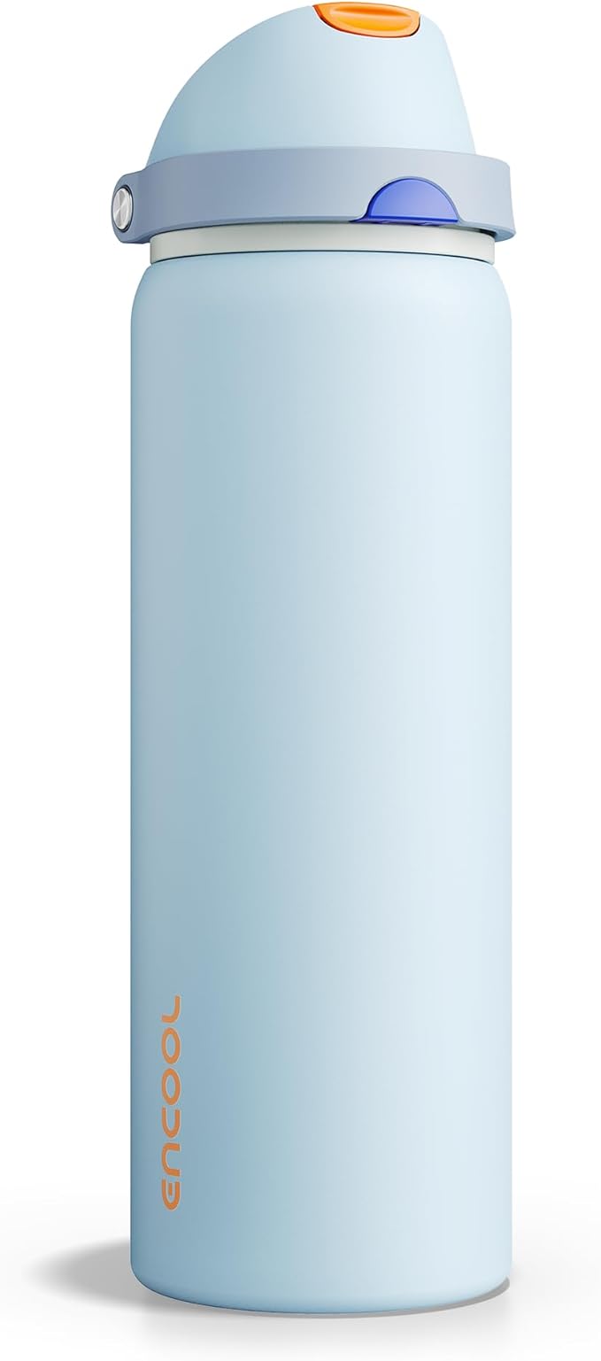 ENCOOL Insulated Water Bottle with Straw Stainless Steel Water Bottle with Push Button Lid, Leak-Proof & BPA-Free, Keeps Cold for 24 Hours for Sports, Travel, Gym (32 oz, Hazy Blue-Blue) ENCOOL