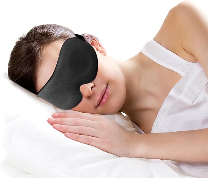 DTS Eye Sleep Mask for Side Sleepers Men Women Zero Eye Pressure 3D Cups Complete Light Blocking Night Blindfold with Adjustable Strap Shade Cover Sleeping Mask for Travel Nap Work Home (Black) - Bloomnest
