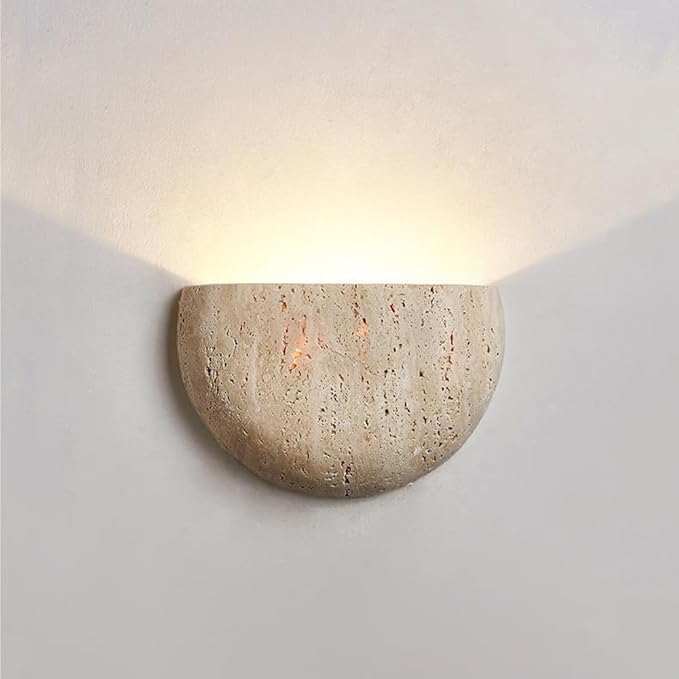 Modern Marble Yellow Travertine Wall Sconce LED G9 3000K Wall Lamp Semi Circle Natural Stone Shade Wall Light Japanese Style Wabi-Sabi Art Lighting Fixture For Farmhouse, Foyer, Entryway, Sta - Bloomnest