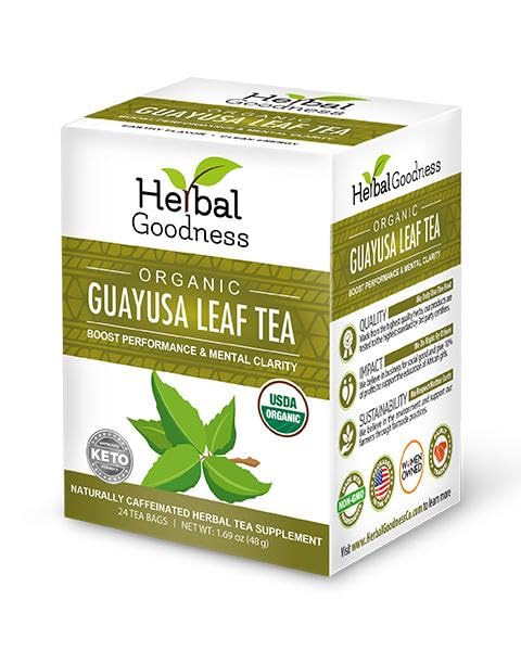 Herbal Goodness Organic Guayusa Leaf Tea Bags – Natural Energy Tea with Antioxidants & Smooth Caffeine | Smooth Focus | 24 Eco-Friendly Teabags – Caffeine Boost Without Jitters - | Yerba Mate Alternative, with Herbal Loose Leaf Tea Benefits - Bloomnest