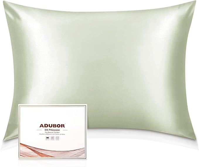 Adubor 100% Silk Pillowcase - Mulberry Silk Pillow Cases, 23 Momme 6A Grade Fibers, Silk Pillow Case for Hair and Skin Health, with Hidden Zipper (Standard 20''×26'', Pea Green, 1PC) - Bloomnest