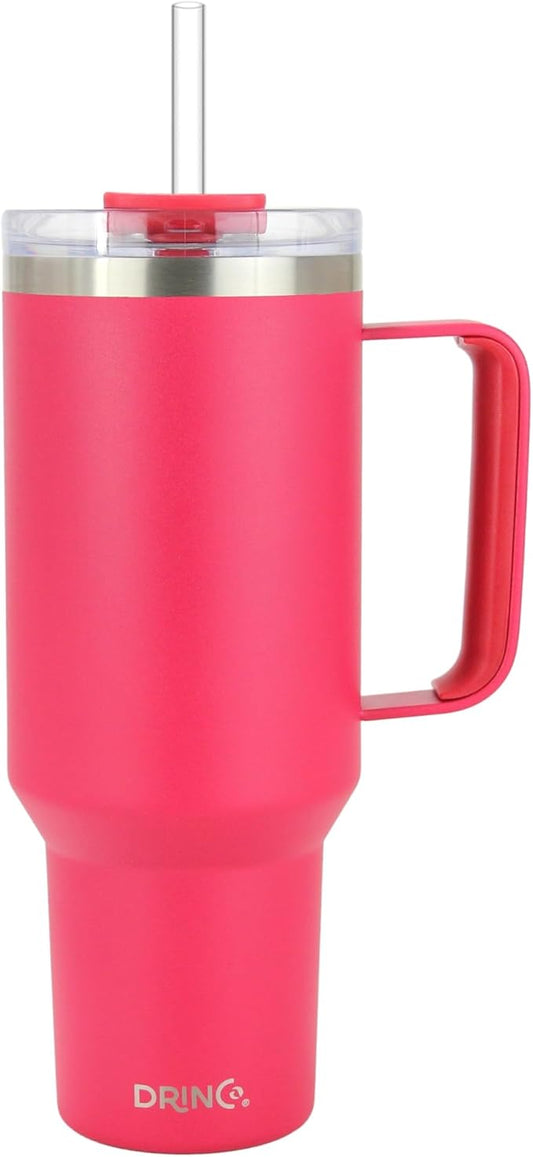 Drinco 40oz 30 oz Tumbler with Handle, Straw Lid, Insulated Stainless Steel Travel Mug Water Bottle Ice Coffee Cup For Cold and Hot, BigSur (30oz Magenta)