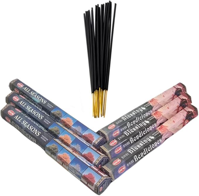 Sandalwood & Vanilla Incense from Hem Bundled with ANKCIENSE Incense Holder Bundle, Variety Pack of 120 Sticks (All Seasons & D Blessings) ANKCIENSE