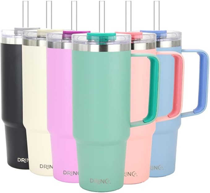 Drinco 40oz 30 oz Tumbler with Handle, Straw Lid, Insulated Stainless Steel Travel Mug Water Bottle Ice Coffee Cup For Cold and Hot, BigSur (30oz Sage)