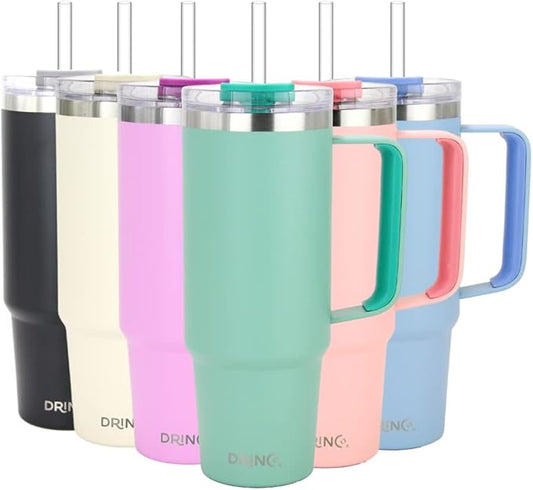 Drinco 40oz 30 oz Tumbler with Handle, Straw Lid, Insulated Stainless Steel Travel Mug Water Bottle Ice Coffee Cup For Cold and Hot, BigSur (30oz Sage)