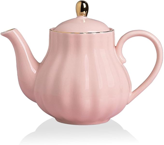 Sweejar Royal Teapot, Ceramic Tea Pot with Removable Stainless Steel Infuser, Blooming & Loose Leaf Teapot - 40 Ounce (Pink) - Bloomnest