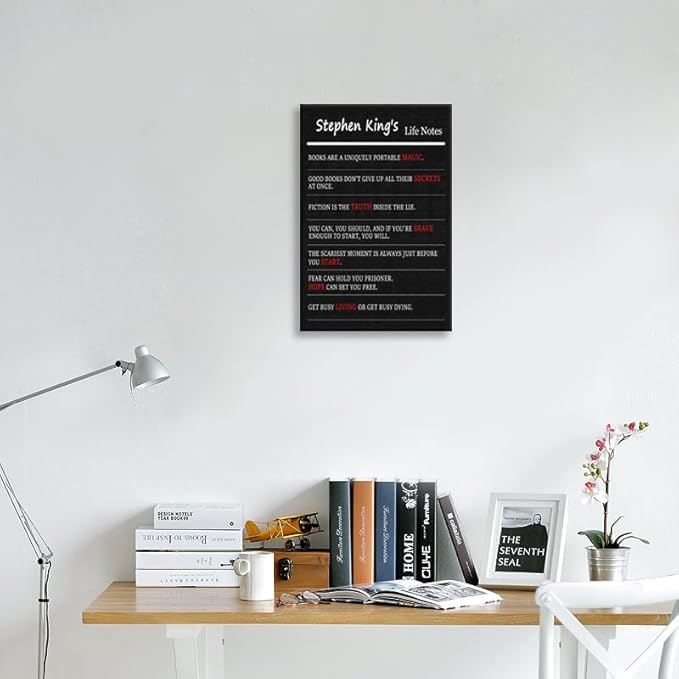 Inspirational Wall Art Stephen King's Life Notes Quotes about Book and Life Motivational Wall Decor for Library Bookstore Study Room Bedroom Home School Framed Ready to Hang [12" W X 18" H] - Bloomnest