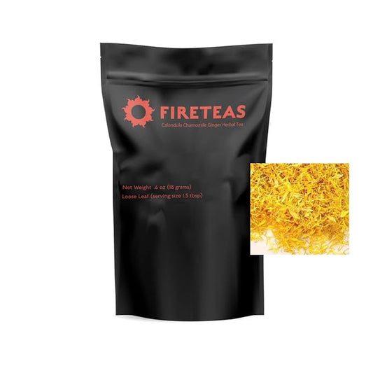 FIRE TEAS Calendula Chamomile Herbal Tea w/Ginger - Great Health Benefits & Antioxidant Rich, Beautiful Mix of Herbal Flowers, healthy -