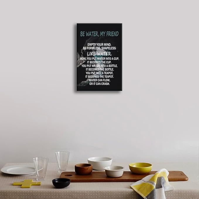 Bruce Lee Quotes Inspirational Wall Art "Be Water,My Friend" Philosophical Thought Motivational Wall Decor for Bedroom School Office Canvas Print Poster Framed Ready to Hang [12" W X 18" H] - Bloomnest