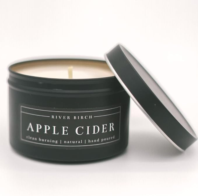 River Birch Candles Apple Cider Scented Candle | Premium, All-Natural, Non-Toxic, Soy Candles | 8 oz. Black Matte Tin Travel Candle | Cozy Relaxing Gifts for Home - Bloomnest