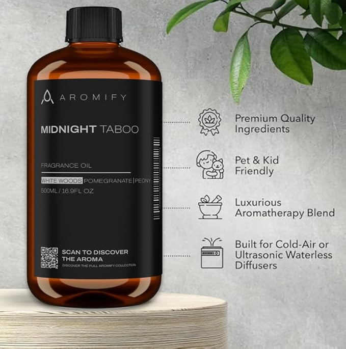Midnight Taboo Diffuser Oil, Inspired by Luxury Hotels, 16.9 FL Oz, 500 mL, Hotel Scent for Home, Office, Bathroom, Aromatherapy Essential Oil, Lemon & Pomegranate Scents. - Bloomnest