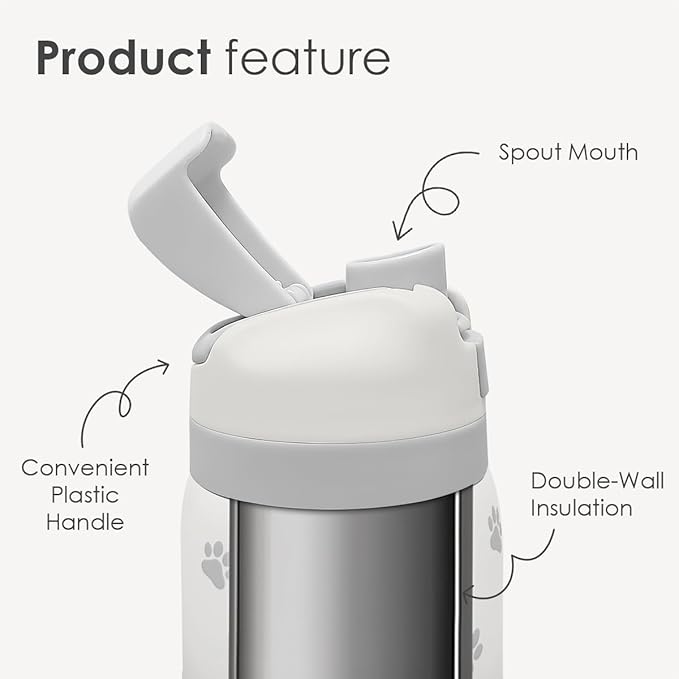 Paw Print Insulated Stainless Steel Water Bottle with Straw for Sports and Travel, 32oz, Gifts for Dog Cat Mom Women Girls Friends Teens Birthday Christmas - Bloomnest