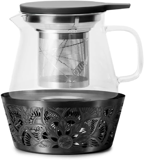 Elegant Glass Teapot with Built-In Tea Infuser & Stainless Steel Candle Warmer Base - 500ml, Premium Gift Set for Tea Lovers, Perfect for Brewing and Keeping Tea Warm (500ml) - Bloomnest