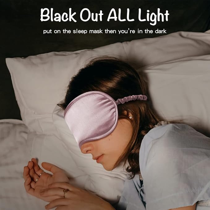 LULUSILK Mulberry Silk Sleep Eye Mask & Blindfold with Elastic Strap/Headband, Soft Eye Cover Eyeshade for Night Sleeping, Travel, Nap(Pink) - Bloomnest