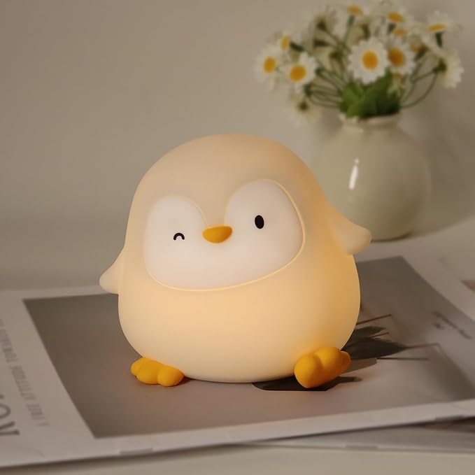Penguin Silicone Night Light for Kids - Squishy LED Lamp with Soft Touch, USB Rechargeable & Long Battery - Cute Winter Animal Decor for Nursery & Gifts - Bloomnest