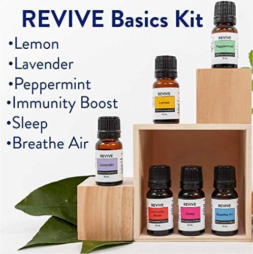 Basics Kit with Halo Diffuser by Revive Essential Oils - 100% Pure Therapeutic Grade, for Diffuser, Humidifier, Massage, Aromatherapy, Skin & Hair Care - Bloomnest