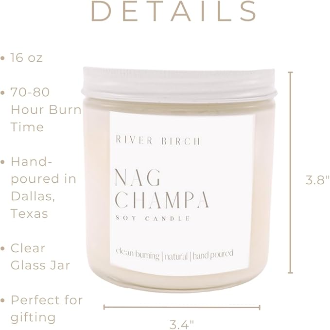 River Birch Candles Nag Champa Scented Candle | Premium, All-Natural, Non-Toxic, Soy Candles | 16oz 90 Hr Burn Time | Cozy Relaxing Gifts for Home - Bloomnest