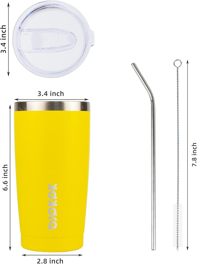 BJPKPK Yellow Stainless Steel Tumbler With Lid And Straw 20 oz Insulated Tumblers Thermal Cup For Hot And Cold Drinks - Bloomnest