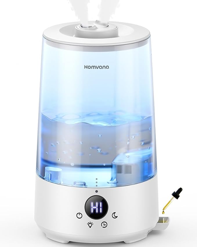 Homvana Humidifiers for Bedroom Home, 3.6 L Cool Mist Top-Fill 34H Super Long Time, Quiet 23dB, Baby Humidifier, Oil Diffuser for Large Room, House, Plant, Nursery, BPA FREE, Ultrasonic (Transparent) - Bloomnest