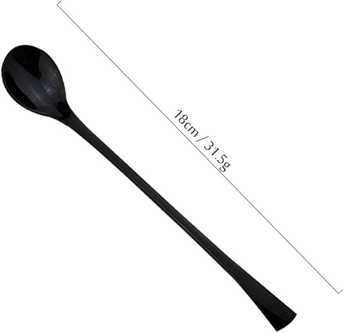 JASHII 18/10 Stainless Steel 4 Piece Mirror Polished Black Long Handle Ice Cream Spoon and Coffee Server Utensil Set - 18CM - Bloomnest