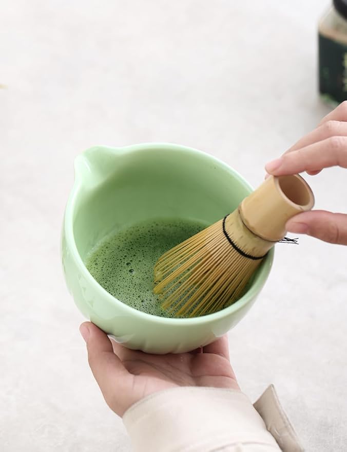 TANG PIN Matcha Set - Match Bowl with Spout and Whisk, 15 OZ, Matcha Scoop | Matcha Whisk Stand (Chasen Holder) - 4pc Perfect Matcha Kit for Matcha Tea Ceremony (Green) - Bloomnest