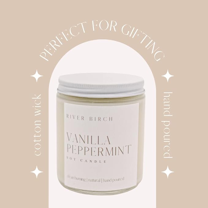 River Birch Candles Vanilla Peppermint Scented Candle | Premium, All-Natural, Non-Toxic, Soy Candles | 8.5oz 40 Hr Burn Time | Cozy Relaxing Gifts for Home - Bloomnest