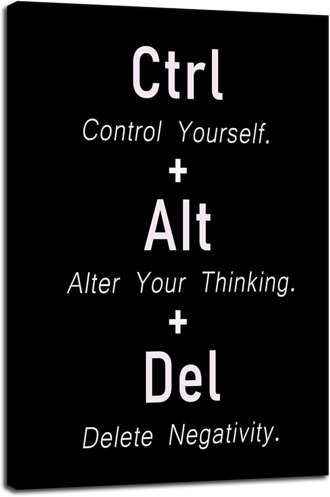 Control Yourself Alter Your Thinking Delete Negativity Motivational Wall Art Positive Quotes Printed Artwork Framed Inspirational Canvas Poster For Office School Living Room [30" W X 40" H] - Bloomnest