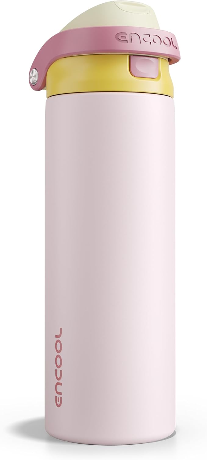 ENCOOL Leakproof Insulated Water Bottle with Straw Dual-Sip Water Bottle Bag-Safe Design for Work, Commute & Gym – Keeps Drinks Cold All Day, 24 oz, Blush Pink ENCOOL