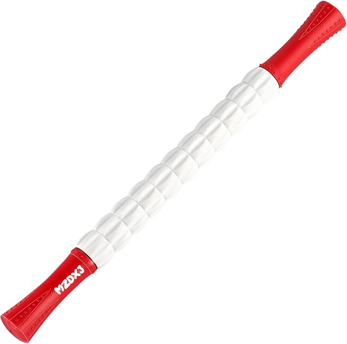Muscle Roller Massage Roller Stick- Deep Tissue Fascia Blaster for Myofascial Pain Relief, Lymphatic Drainage & Body Sculpting, Handheld Physical Therapy & Recovery Tool (Red White-20 inch) - Bloomnest