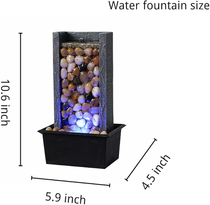 Kalona Tabletop Waterfall Fountain Pebble Indoor Water Feature with Coloured LED Lights for Home, Office & Desk Decor - Soothing Sound Small Relaxing Fountain(24367A) - Bloomnest