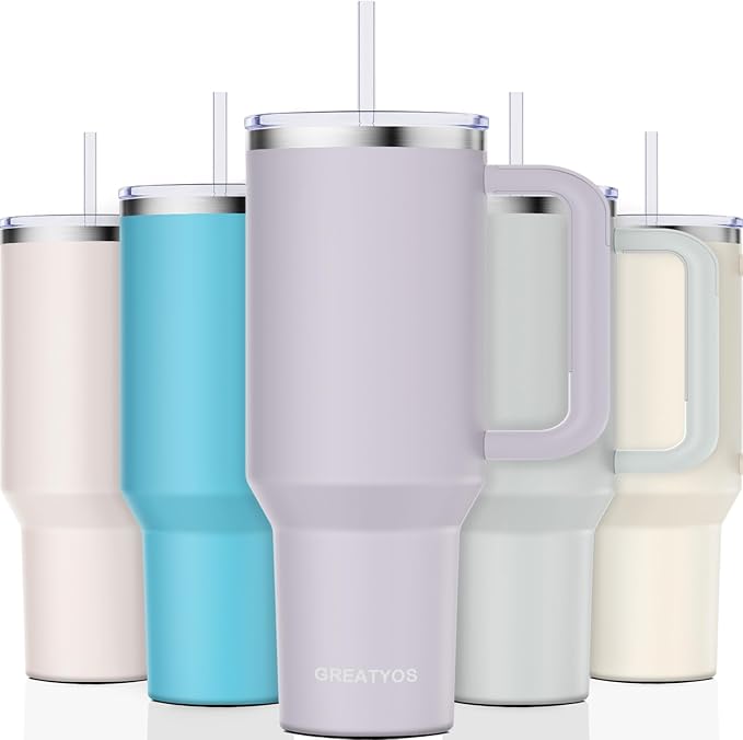 40 oz Tumbler with Handle and Straw Lid Insulated Tumblers Cups with Lids Straws Double Wall Vacuum Leak Proof Stainless Steel 40oz Tumbler Travel Mug Gifts for Men Women Him Her (Orchid) - Bloomnest
